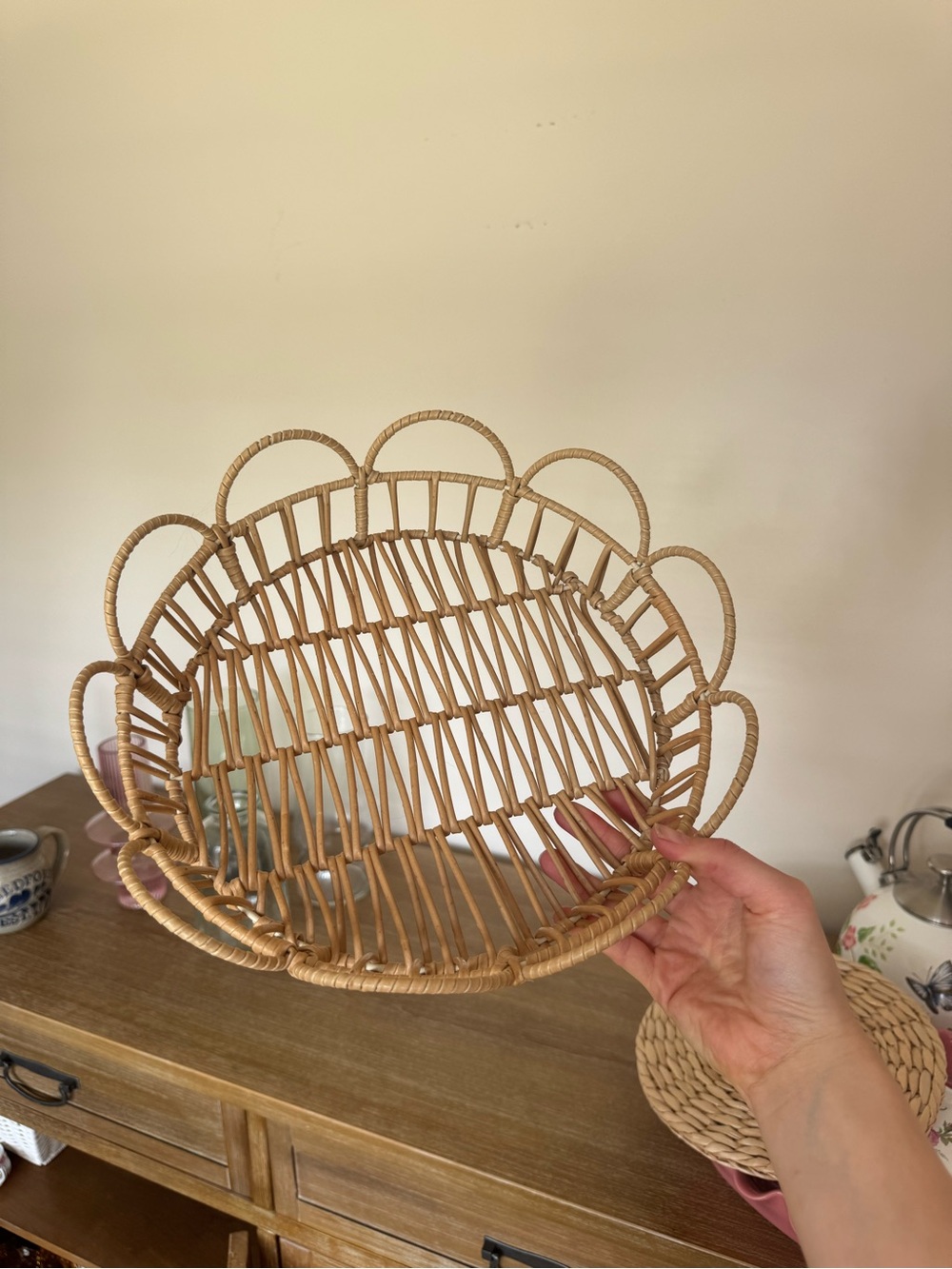 Woven Rattan Decorative Bowl - Natural Tan